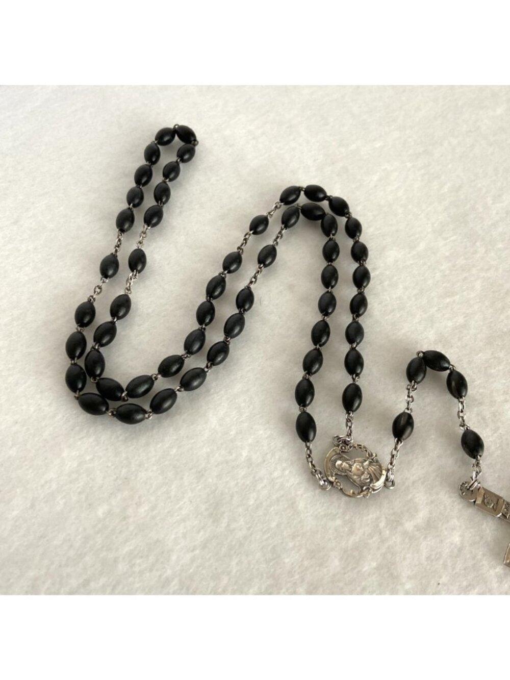 VTG Sterling Silver 925 Italian Black Beaded Rosary Crucifix Cross Y Necklace - Picture 4 of 16